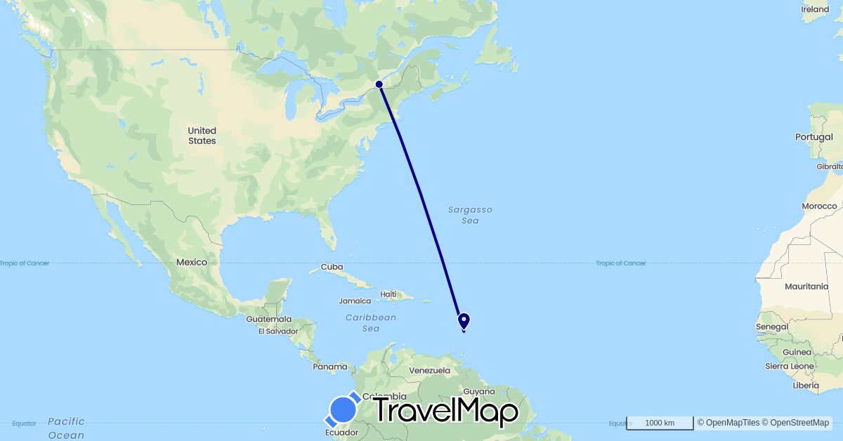 TravelMap itinerary: driving in Canada, Saint Lucia (North America)